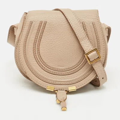 Pre-owned Chloé Beige Leather Mini Marcie Saddle Crossbody Bag In Sand
