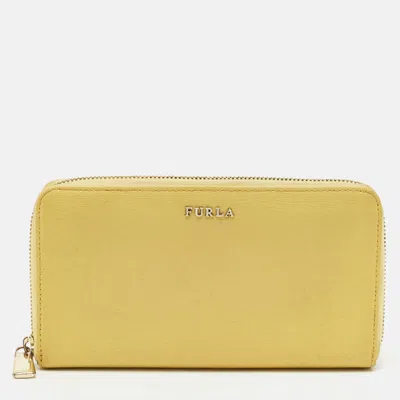 Pre-owned Furla Yellow Leather Zip Continental Wallet