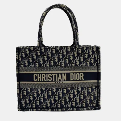 Pre-owned Dior Book Tote Medium Oblique Navy In Blue