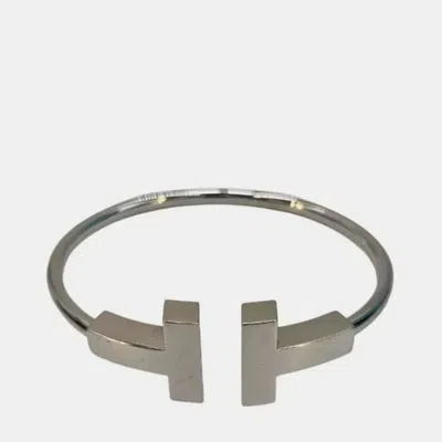 Pre-owned Tiffany & Co Tiffany T Wide Wire Bracelet 18k White Gold Size 15