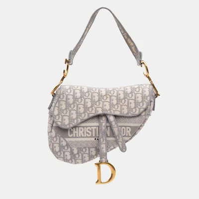 Pre-owned Dior Grey Oblique Canvas Embroidered Saddle Bag