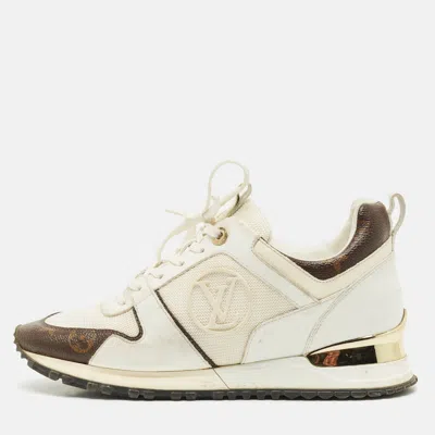 Pre-owned Louis Vuitton White/brown Monogram Canvas And Leather Run Away Sneakers Size 38.5