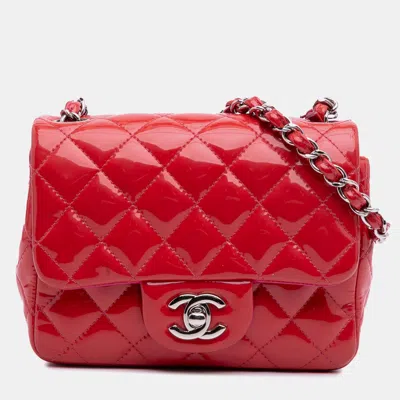Pre-owned Chanel Red Mini Square Classic Patent Single Flap