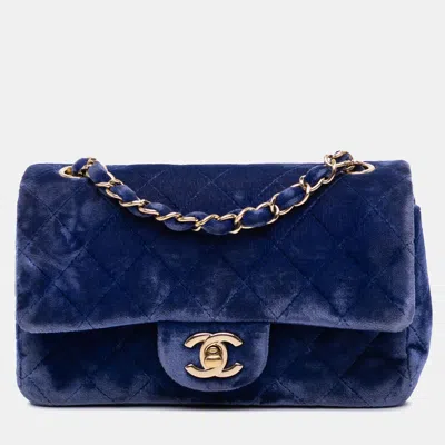 Pre-owned Chanel Blue Mini Rectangular Classic Velvet Single Flap