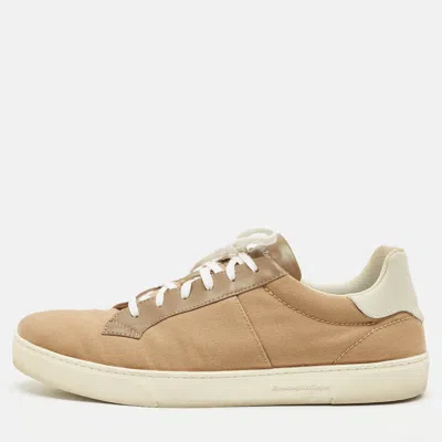 Pre-owned Ermenegildo Zegna Camel Brown/white Canvas And Leather Low Top Sneakers Size 43.5