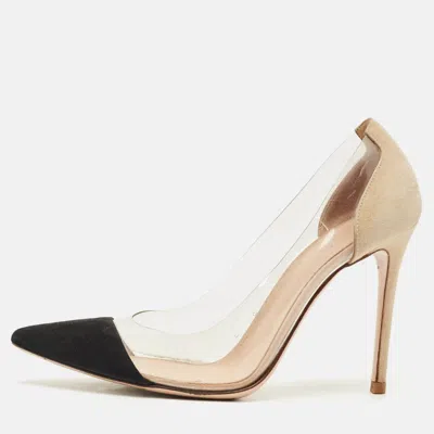 Pre-owned Gianvito Rossi Black/beige Suede And Pvc Plexi Pumps Size 38.5 In Transparent