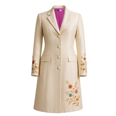 Richa Sharma Women's White Luxury Handcrafted Ivory Bloom Long Coat In Silk