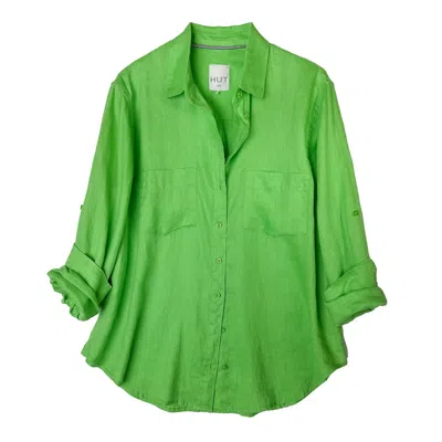 Hut Noosa Women's Green Boyfriend Oversized Linen Shirt