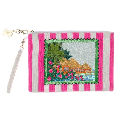 Laines London Women's Pink / White  Tropical Escape Hand Beaded Pouch