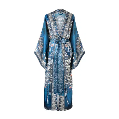 Silk&soul Women's Tree Of Life Silk Robe In Blue