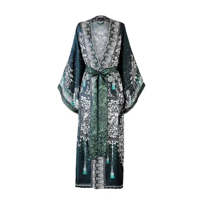 Silk&soul Women's Tree Of Life Silk Robe In Green