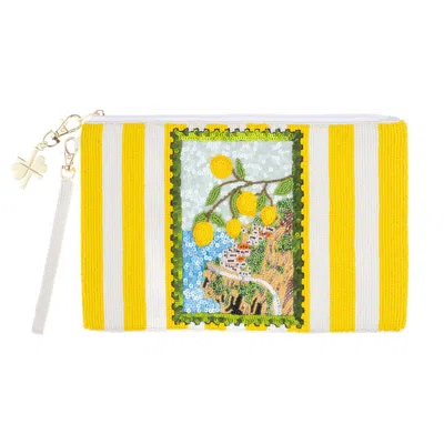 Laines London Women's Yellow / White  Lemon Grove Hand Beaded Pouch