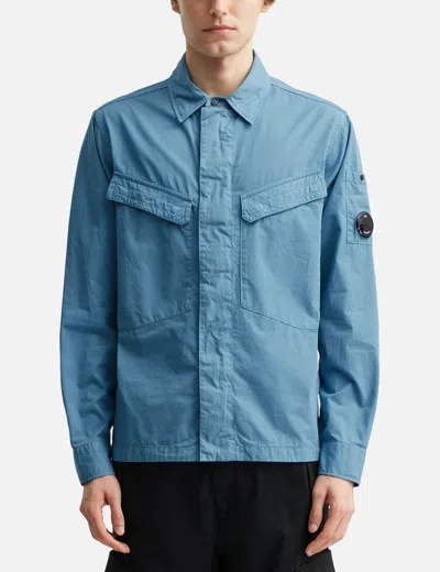 C.p. Company Organic Gabardine Lens Zipped Overshirt In Blue