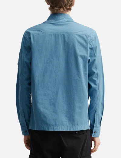 C.p. Company Organic Gabardine Lens Zipped Overshirt In Blue