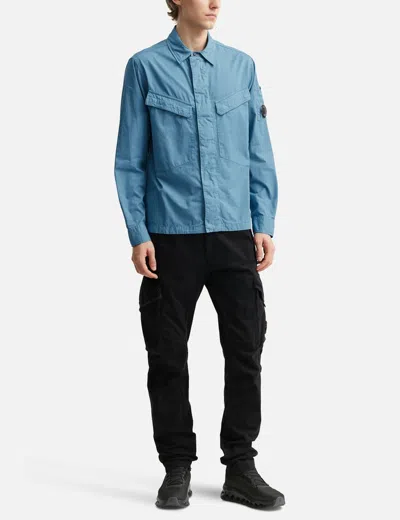 C.p. Company Organic Gabardine Lens Zipped Overshirt In Blue