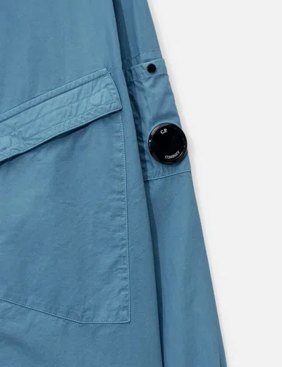 C.p. Company Organic Gabardine Lens Zipped Overshirt In Blue