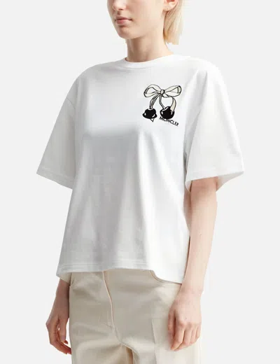 Moncler Embroidered Cherry Logo Cotton T-shirt In Neutral