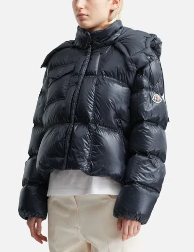 Moncler Erea Square-quilted Hooded Short Down Jacket In Blue