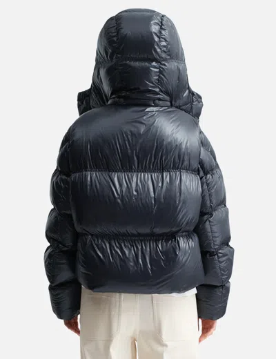 Moncler Erea Square-quilted Hooded Short Down Jacket In Blue