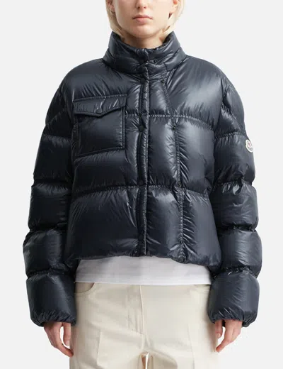 Moncler Erea Square-quilted Hooded Short Down Jacket In Blue