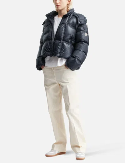 Moncler Erea Square-quilted Hooded Short Down Jacket In Blue