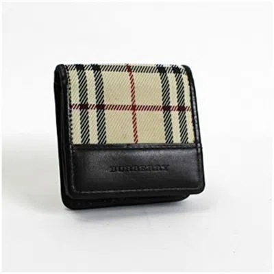 Pre-owned Burberry Beige Black Dark Brown Canvas Leather Coin Purse/coin Case ()