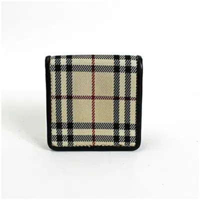 Pre-owned Burberry Beige Black Dark Brown Canvas Leather Coin Purse/coin Case ()