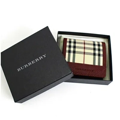 Pre-owned Burberry Beige Black Wine Canvas Leather Coin Purse/coin Case ()