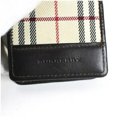 Pre-owned Burberry Beige Black Dark Brown Canvas Leather Coin Purse/coin Case ()