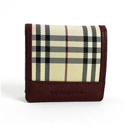 Pre-owned Burberry Beige Black Wine Canvas Leather Coin Purse/coin Case ()