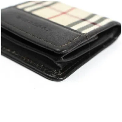 Pre-owned Burberry Beige Black Dark Brown Canvas Leather Coin Purse/coin Case ()