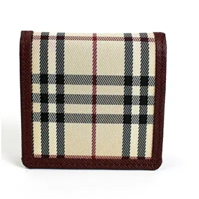 Pre-owned Burberry Beige Black Wine Canvas Leather Coin Purse/coin Case ()