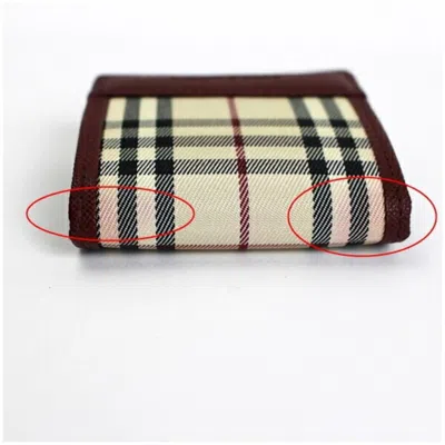 Pre-owned Burberry Beige Black Wine Canvas Leather Coin Purse/coin Case ()