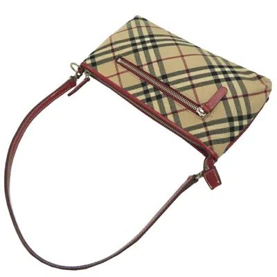 Pre-owned Burberry Blue Label Beige Red Color Felt Leather Shoulder Bag ()