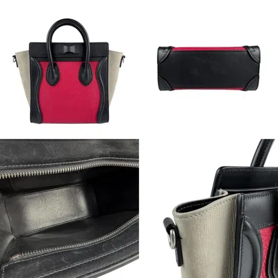 Pre-owned Celine Black Gray Red Color Leather Handbag Shoulder Bag ()