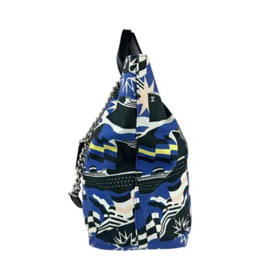 Pre-owned Chanel Black Blue White Canvas Leather Handbag Shoulder Bag ()