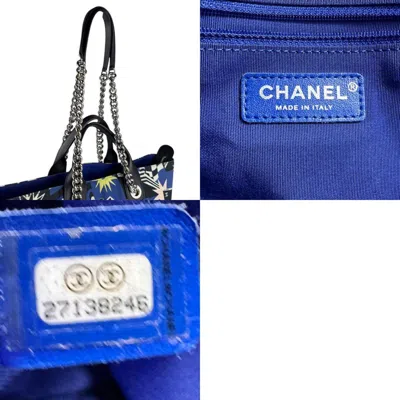 Pre-owned Chanel Black Blue White Canvas Leather Handbag Shoulder Bag ()