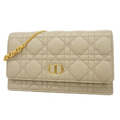 Pre-owned Dior Christian  Beige Leather Chain/shoulder Wallet () In Sand