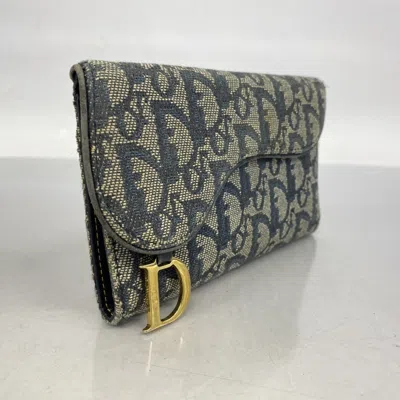 Pre-owned Dior Christian  Navy Canvas Long Wallet (bi-fold) ()