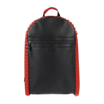 Pre-owned Christian Louboutin Black Red Color Leather Rubber Backpack Handbag ()