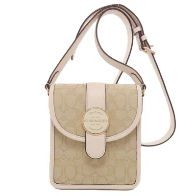 Pre-owned Coach Beige White Canvas Leather Shoulder Bag ()