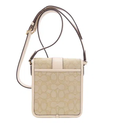 Pre-owned Coach Beige White Canvas Leather Shoulder Bag ()