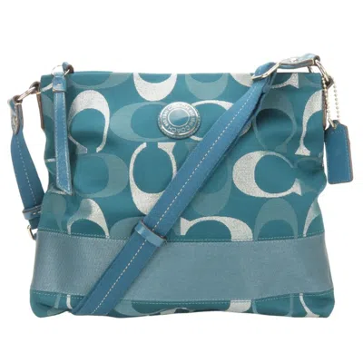 Pre-owned Coach Silver Turquoise Canvas Patent Leather Shoulder Bag ()