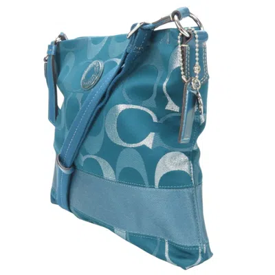 Pre-owned Coach Silver Turquoise Canvas Patent Leather Shoulder Bag ()