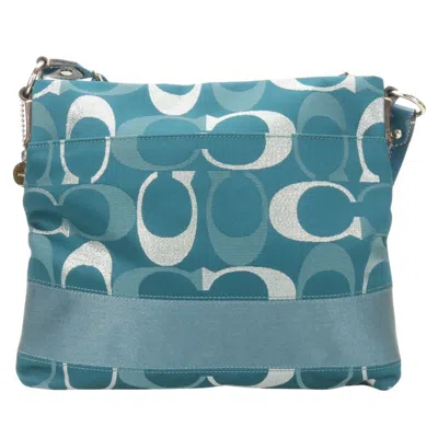 Pre-owned Coach Silver Turquoise Canvas Patent Leather Shoulder Bag ()