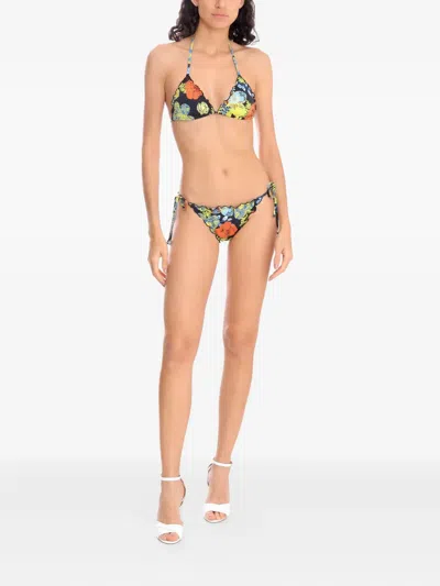 Amir Slama Floral-print Ruffled Bikini In Black