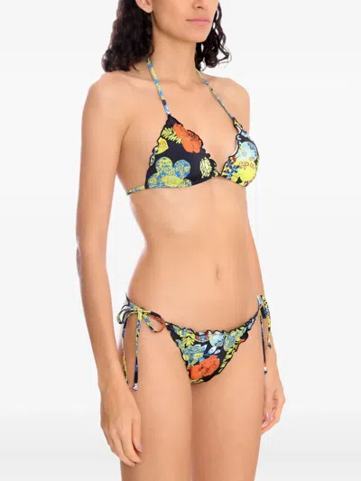 Amir Slama Floral-print Ruffled Bikini In Black