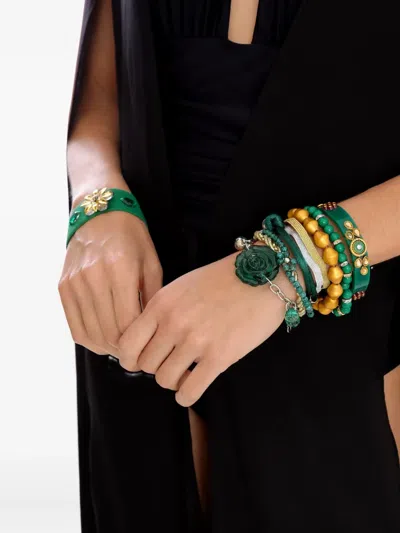 Amir Slama Beaded Flower Bracelet In Green