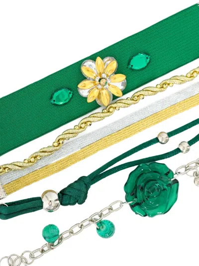 Amir Slama Beaded Flower Bracelet In Green