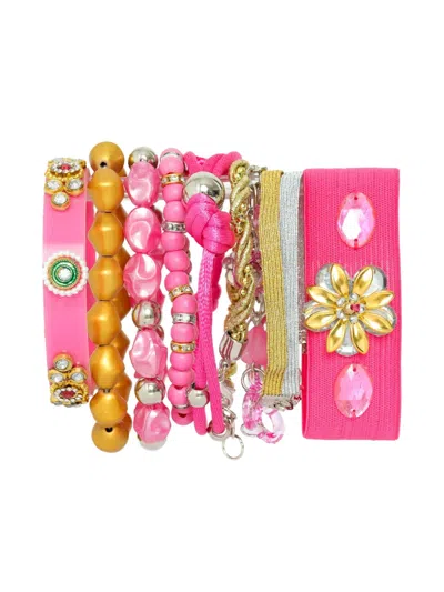 Amir Slama Beaded Flower Bracelet Set In Pink